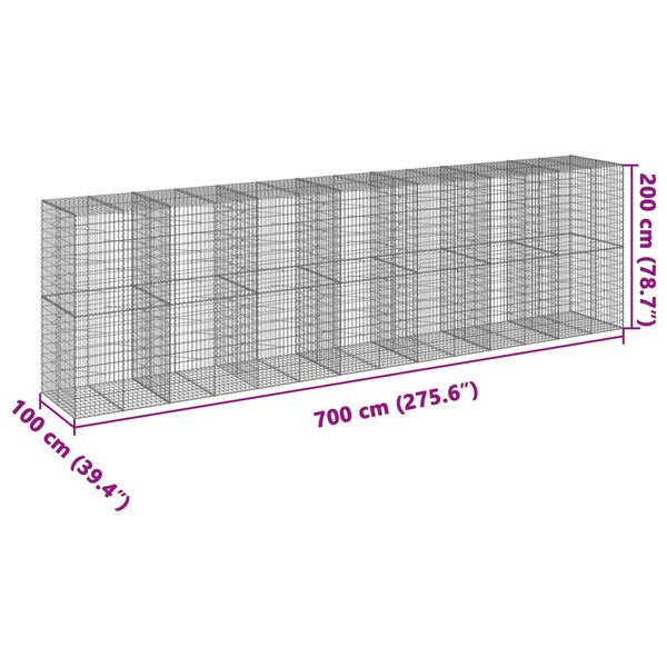 vidaXL Συρματοκιβώτιο με Κάλυμμα 700x100x200εκ από Γαλβανισμένο Χάλυβα
