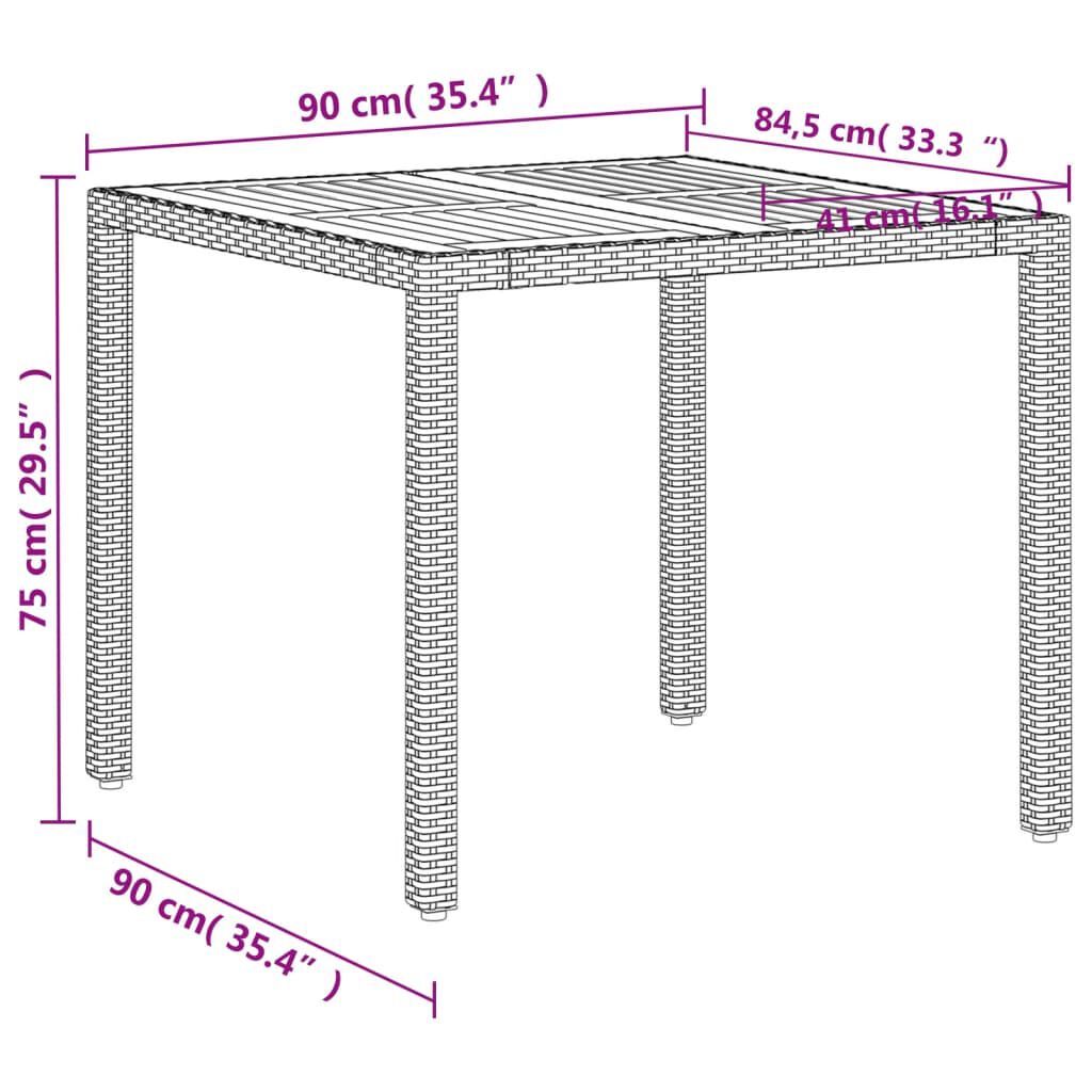 vidaXL Τραπέζι Κήπου Μπεζ 90x90x75 εκ. Συνθετικό Ρατάν / Ξύλο Ακακίας