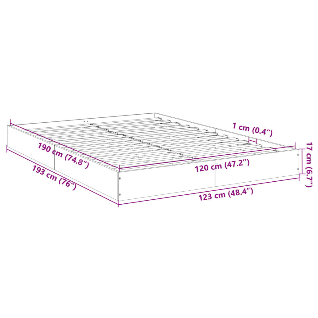 vidaXL Πλαίσιο Κρεβατιού Χωρ. Στρώμα Καπ. Δρυς 120x190 εκ. Επ. Ξύλο
