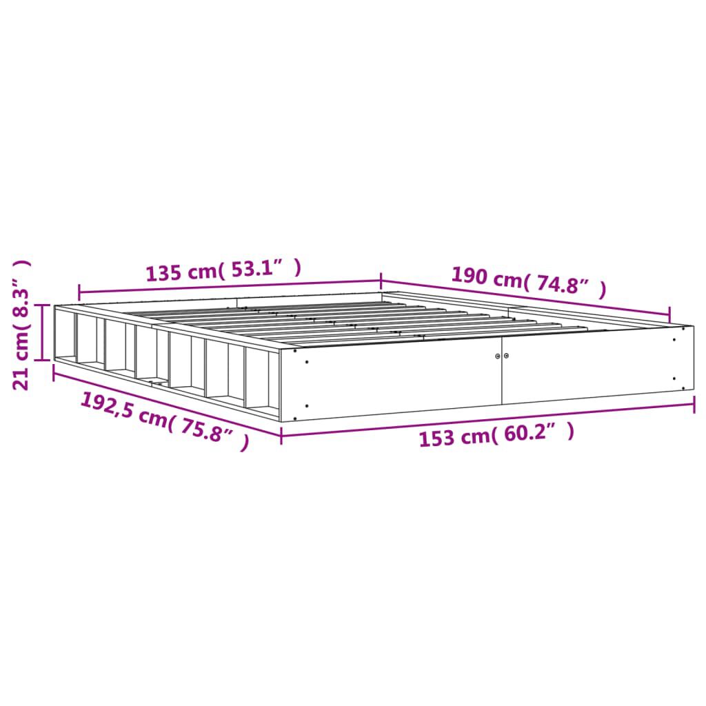 vidaXL Σκελετός Κρεβ. Χωρίς Στρώμα Καφέ Κεριού 135x190 εκ Μασίφ Πεύκο