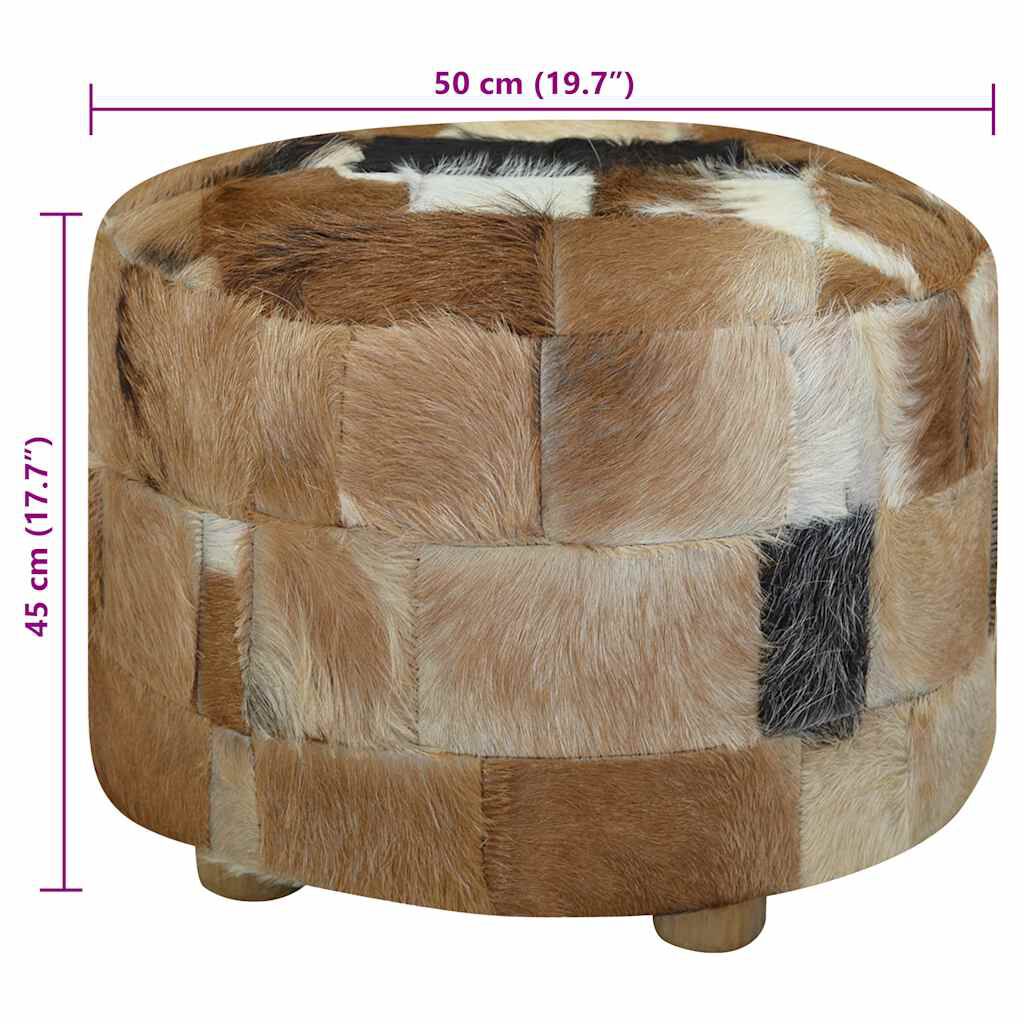 vidaXL Σκαμπό Πουφ Στρογγυλό 50 x 50 x 45 εκ. από Γνήσιο Δέρμα