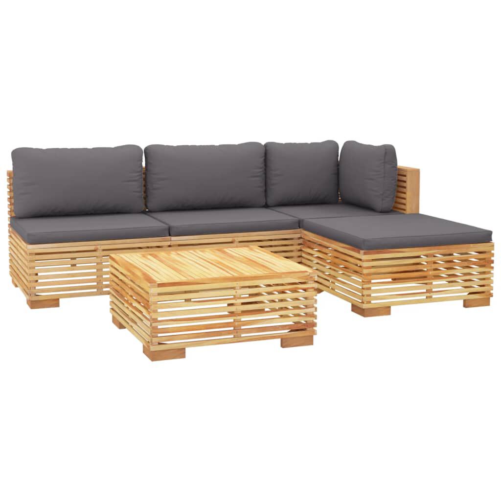 vidaXL Σαλόνι Κήπου Σετ 5 Τεμαχίων από Μασίφ Ξύλο Teak με Μαξιλάρια
