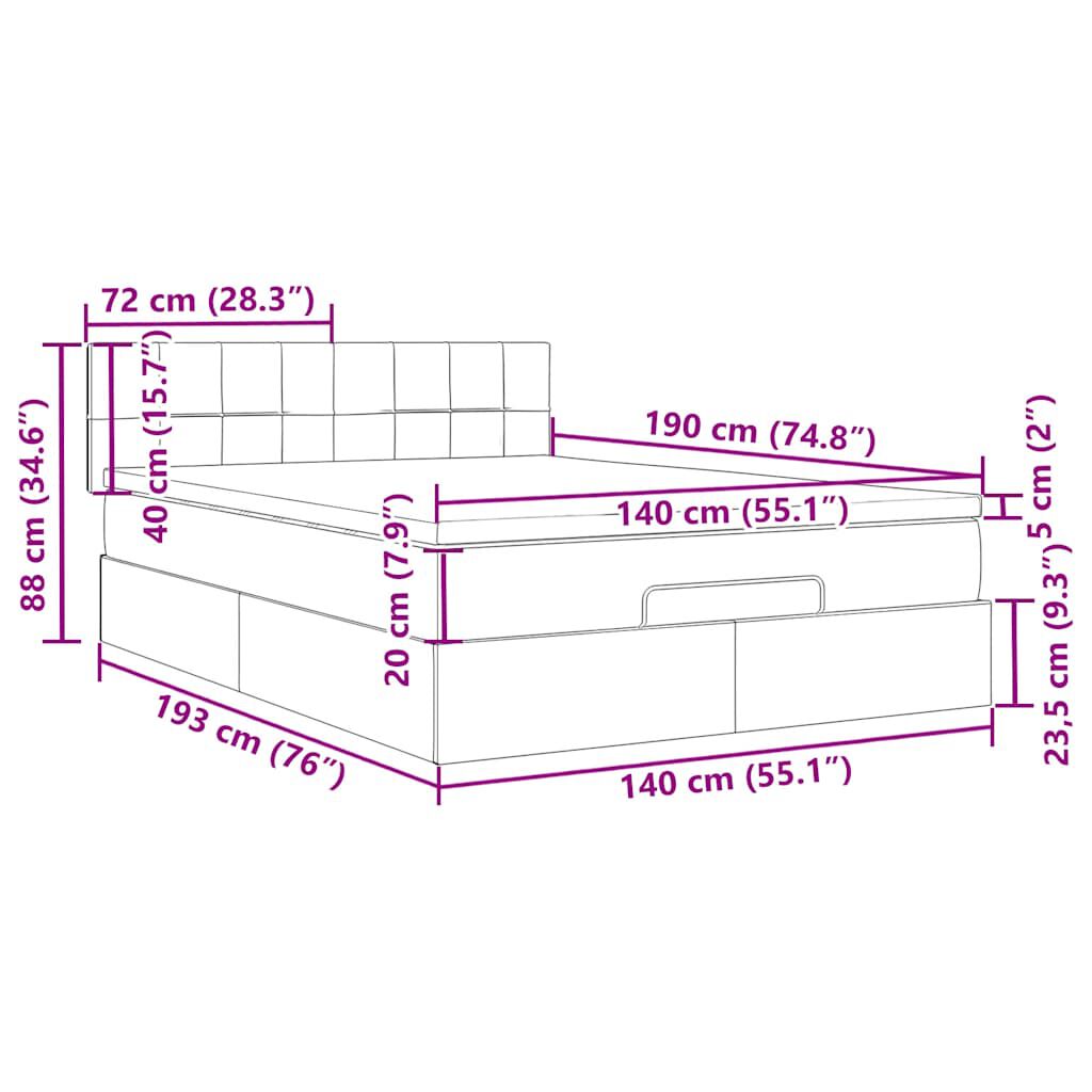 vidaXL Οθωμανικό κρεβάτι με στρώμα & LEDs Σκούρο γκρι 140x190cm Velvet