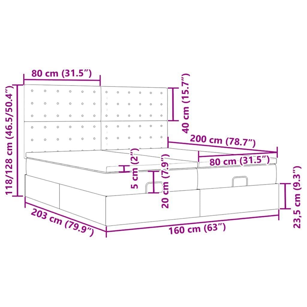 vidaXL Οθωμανικό κρεβάτι με στρώματα Μαύρο 160x200cm Συνθετικό δέρμα