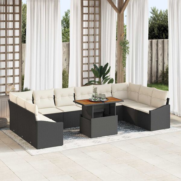 vidaXL Σετ Καναπέ Κήπου με αποθήκευση 11 pcs Μαύρο Πολυ ράταν