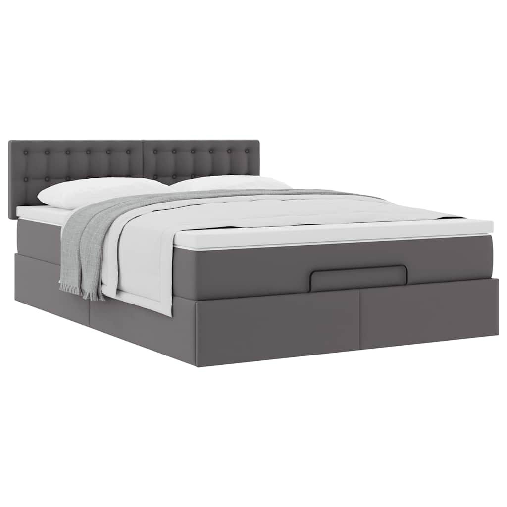 vidaXL Οθωμανικό κρεβάτι με στρώμα Γκρι 140x190cm Faux Leather