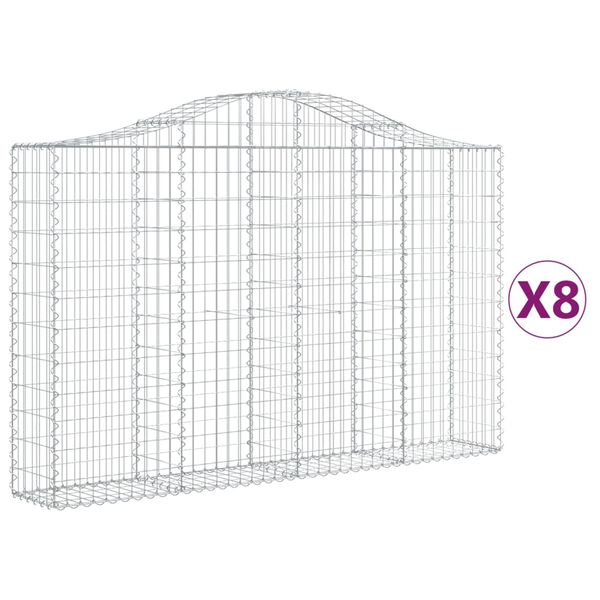 vidaXL Συρματοκιβώτια Τοξωτά 8 τεμ. 200x30x120/140 εκ. Γαλβαν. Ατσάλι