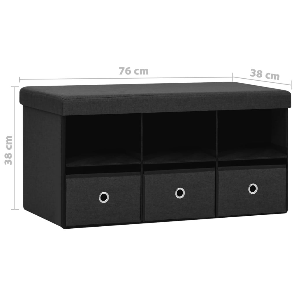 vidaXL Πτυσσόμενος Πάγκος Αποθήκευσης Μαύρος 76x38x38 εκ. Συνθ. Λινό