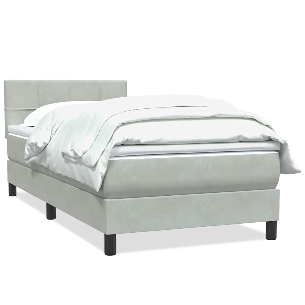 vidaXL Box Spring κρεβάτι με στρώμα ανοιχτό γκρι 90x210 cm Βελούδινο