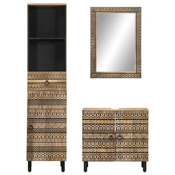 vidaXL Έπιπλα Μπάνιου Σετ 3 Τεμαχίων από Μασίφ Ξύλο Μάνγκο