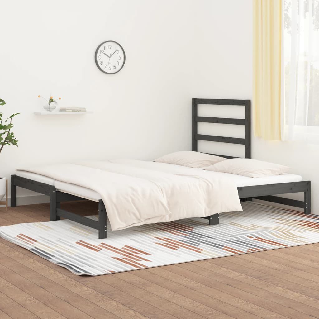 vidaXL Καναπές Κρεβάτι Συρόμενος Γκρι 2x(90x200) εκ. Μασίφ Ξύλο Πεύκου