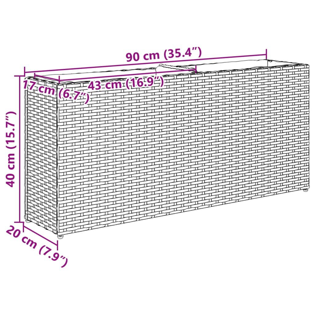 vidaXL Ζαρντινιέρα Κήπου Καφέ 90x20x40εκ. Συνθ. Ρατάν με 2 Γλάστρες