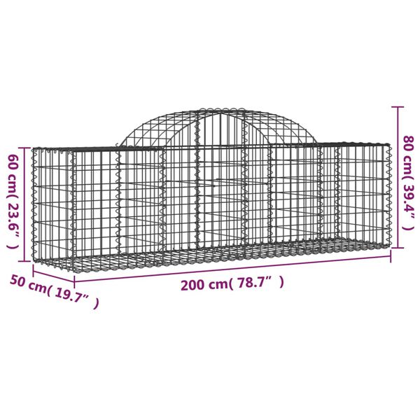 vidaXL Συρματοκιβώτια Τοξωτά 5 τεμ. 200x50x60/80 εκ. Γαλβαν. Ατσάλι