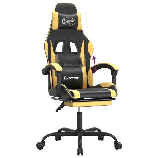 vidaXL Καρέκλα Gaming Μασάζ Υποπόδιο Μαύρο/Χρυσό από Συνθετικό Δέρμα