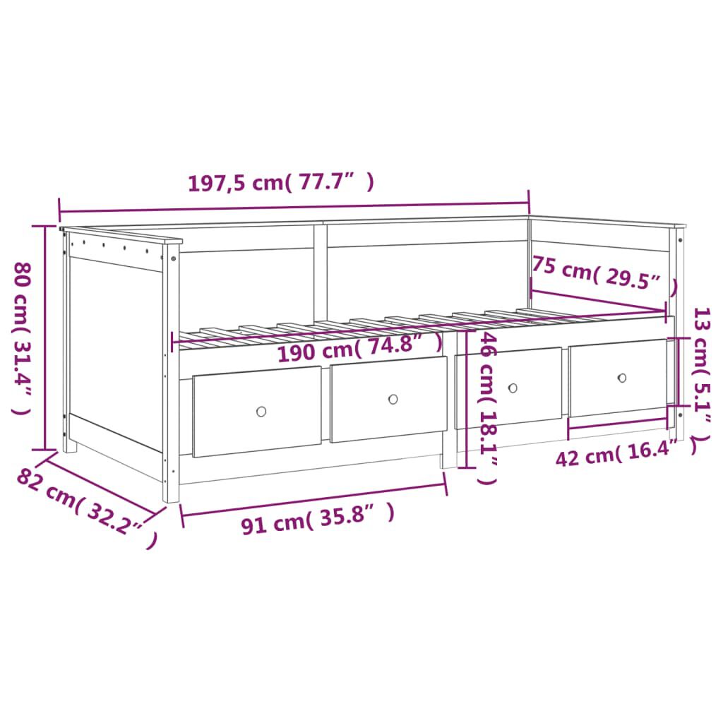 vidaXL Κρεβάτι ημέρας χωρίς στρώμα Λευκό 75x190 cm Στερεό ξύλο πεύκο