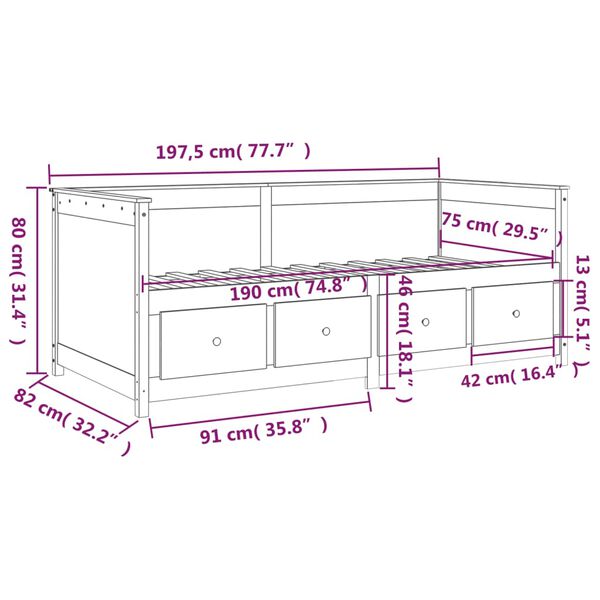 vidaXL Κρεβάτι ημέρας χωρίς στρώμα Λευκό 75x190 cm Στερεό ξύλο πεύκο