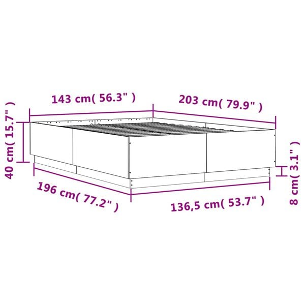 vidaXL Πλαίσιο Κρεβατιού Μαύρο 140x200 εκ. Επεξεργ. Ξύλο