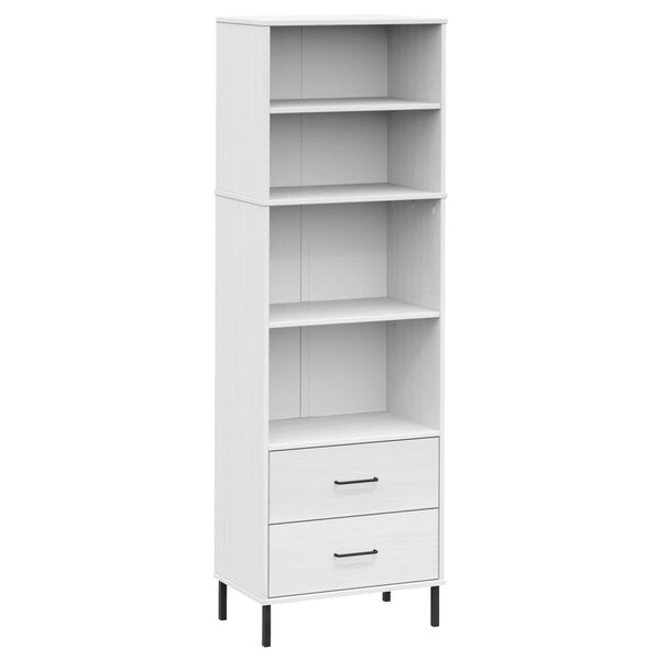 vidaXL Βιβλιοθήκη OSLO με 2 Συρτάρια Λευκή 60x35x180 εκ. Μασίφ Ξύλο