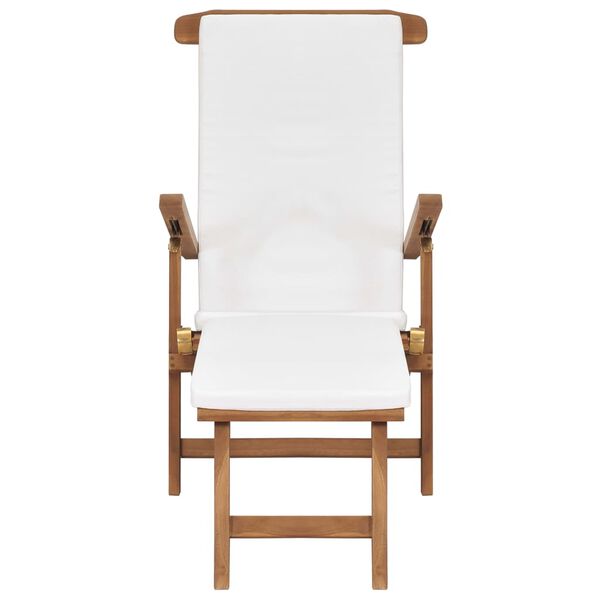 vidaXL Ξαπλώστρα Λευκό Κρεμ από Μασίφ Ξύλο Teak με Μαξιλάρι