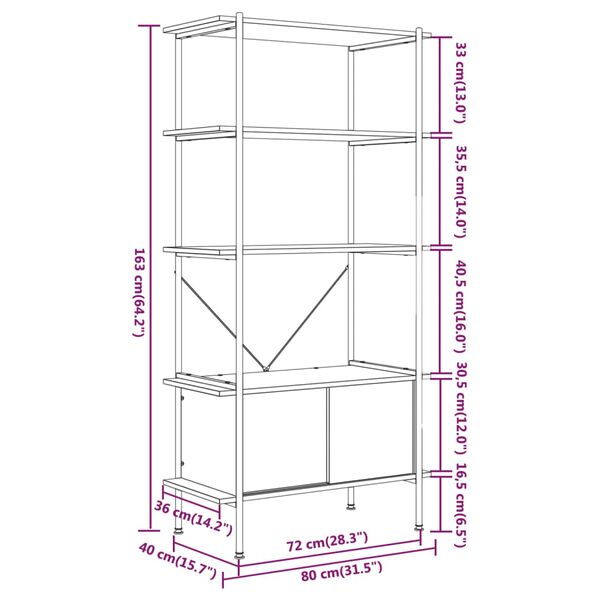 vidaXL Ραφιέρα 5 Επιπέδων με Ντουλάπι 80x40x163 εκ. Ατσάλι/Επεξ. Ξύλο