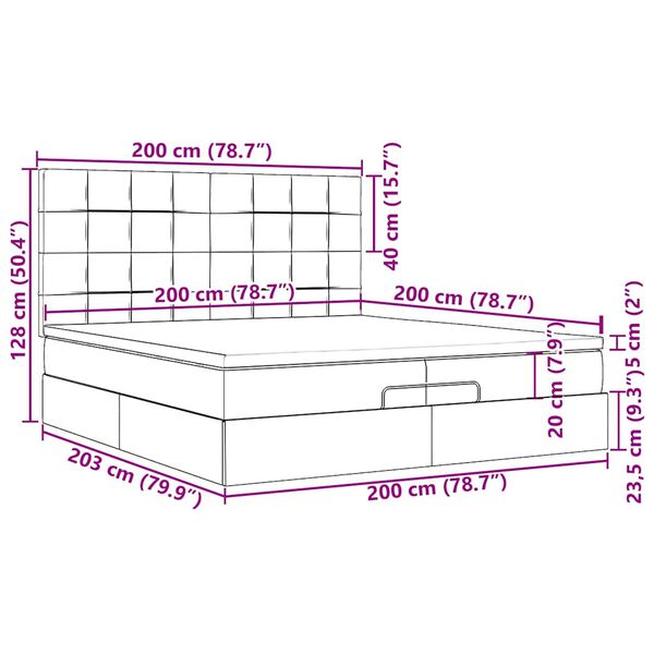 vidaXL Οθωμανικό κρεβάτι με στρώματα&LEDs Σκούρο γκρι 200x200cm ύφασμα