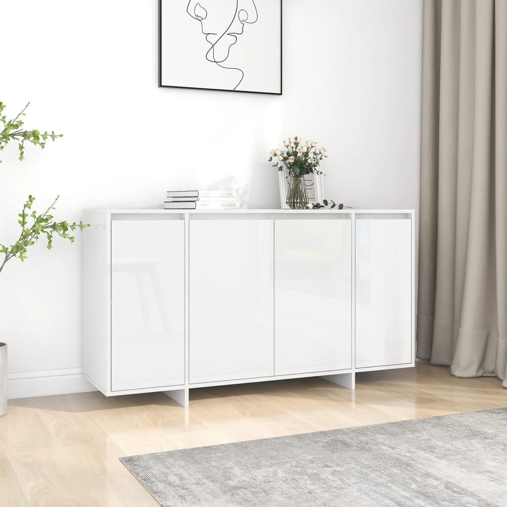 vidaXL Ραφιέρα Γυαλιστερή Λευκή 135x41x75 εκ. από Επεξεργ. Ξύλο