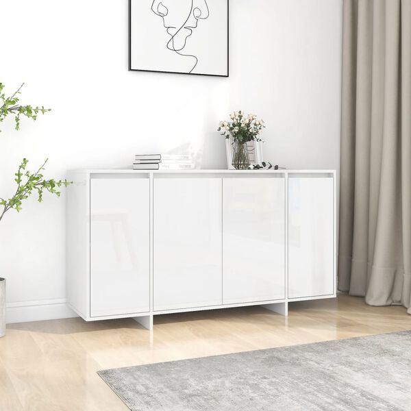 vidaXL Ραφιέρα Γυαλιστερή Λευκή 135x41x75 εκ. από Επεξεργ. Ξύλο