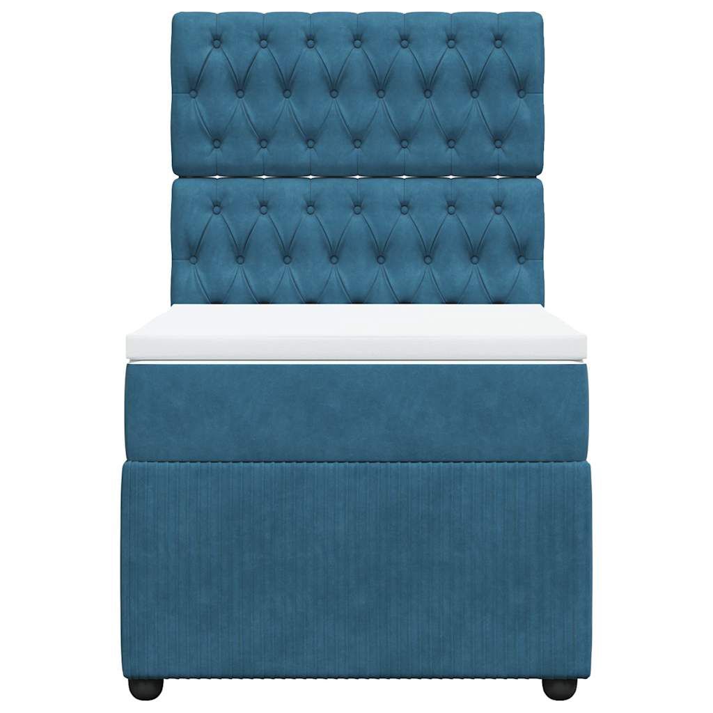 vidaXL Κρεβάτι Boxspring με Στρώμα Μπλε 90x190 εκ. Βελούδινο