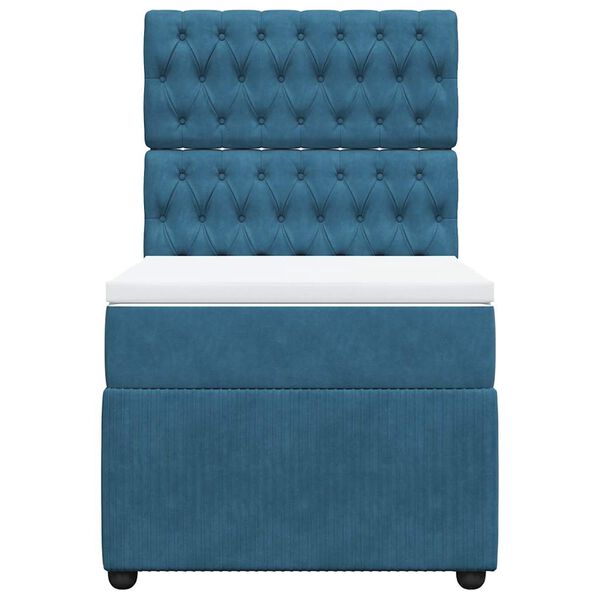 vidaXL Κρεβάτι Boxspring με Στρώμα Μπλε 90x190 εκ. Βελούδινο