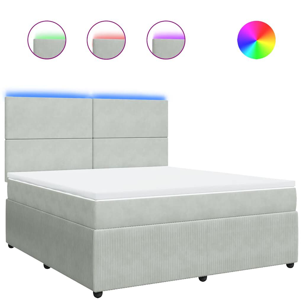 vidaXL Κρεβάτι Boxspring με Στρώμα Ανοιχτό Γκρι 180x200 εκ. Βελούδινο