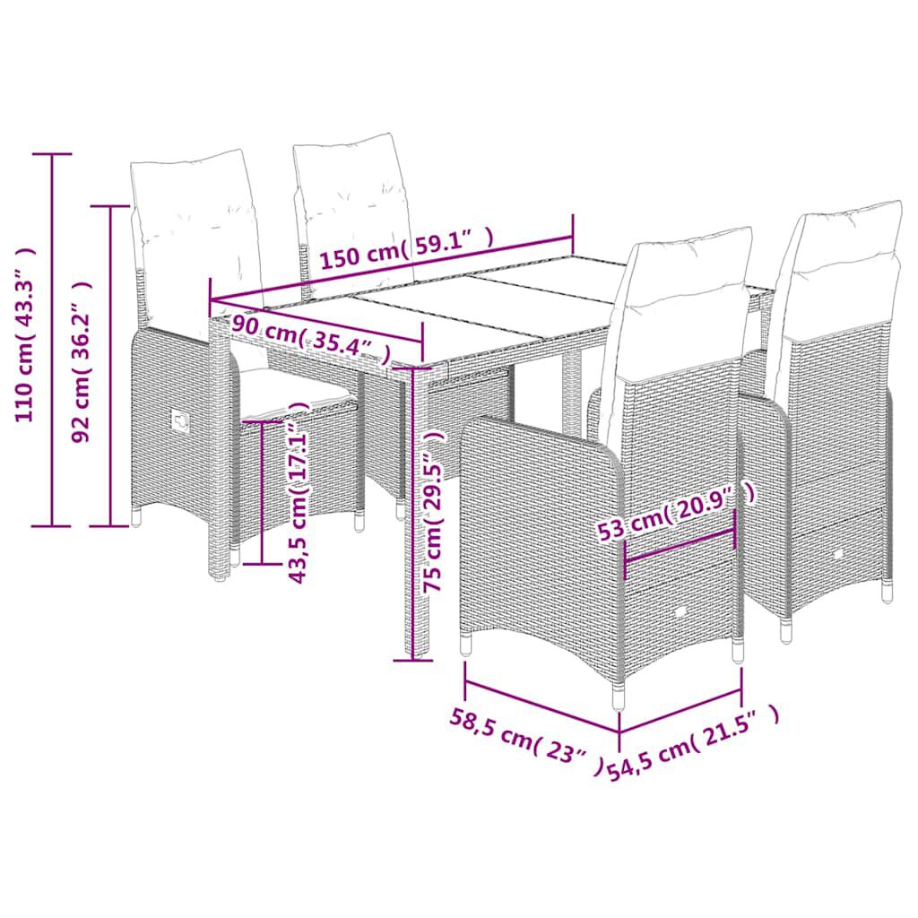 vidaXL Σετ Επίπλων Bistro Κήπου 5 τεμ. Γκρι Συνθετ. Ρατάν με Μαξιλάρια