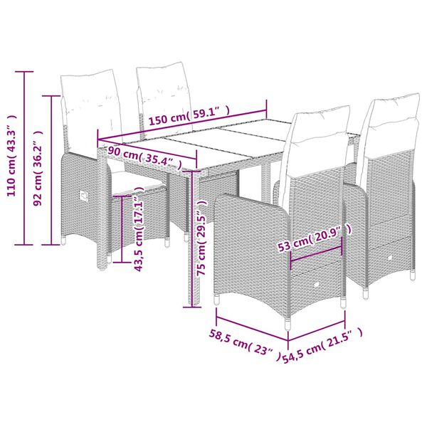 vidaXL Σετ Επίπλων Bistro Κήπου 5 τεμ. Γκρι Συνθετ. Ρατάν με Μαξιλάρια