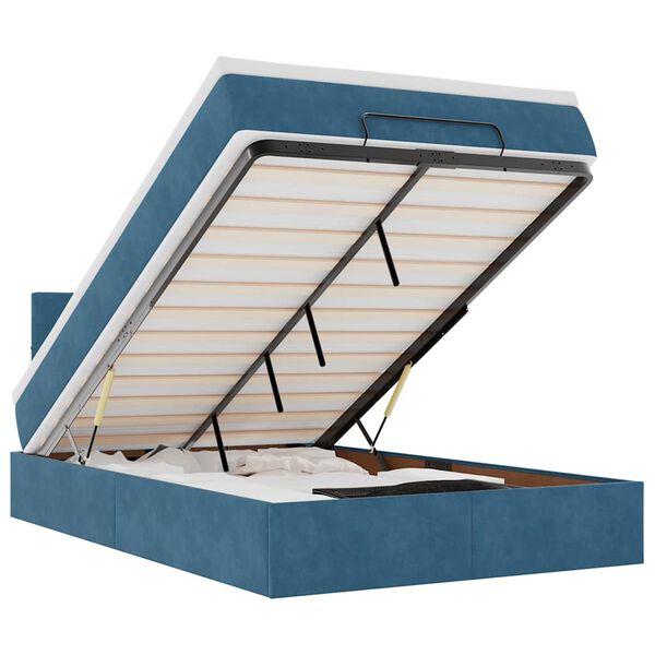 vidaXL Οθωμανικό κρεβάτι με στρώμα&LEDs Σκούρο μπλε 120x190cm Βελούδο