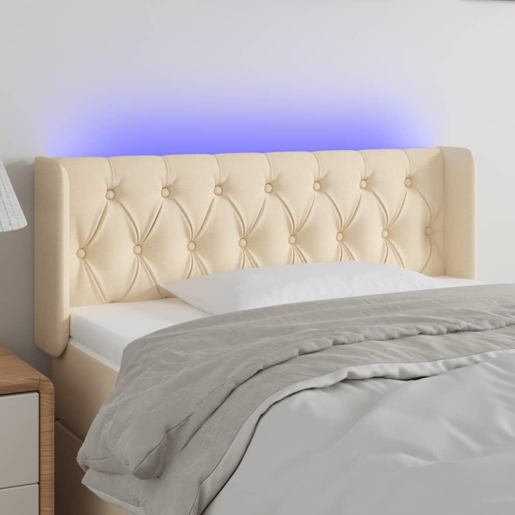 vidaXL Κεφαλάρι Κρεβατιού LED Κρεμ 93x16x78/88 εκ. Υφασμάτινο