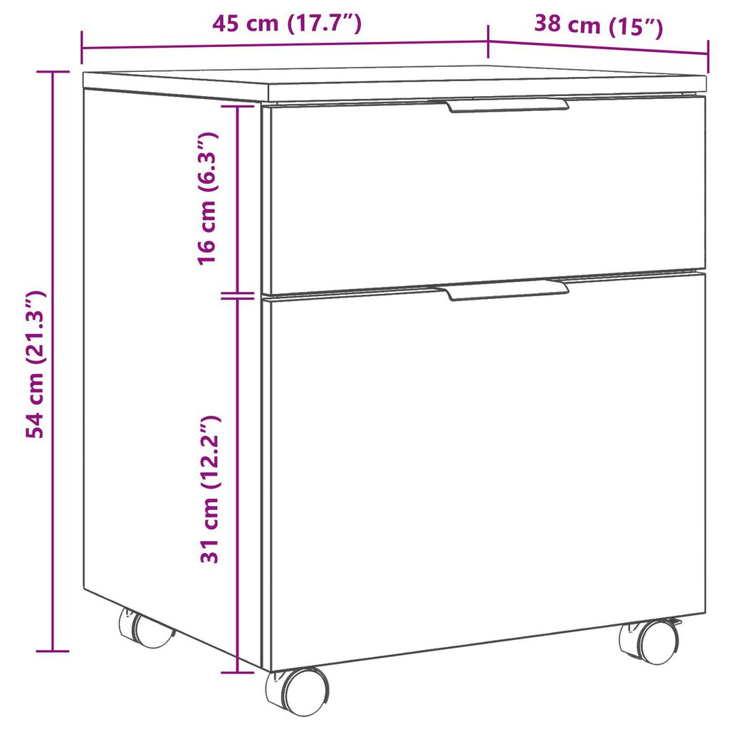 vidaXL Ντουλάπα Αρχείων Μαύρη δρυς 45 x 38 x 54 εκ Επεξεργασμένο ξύλο