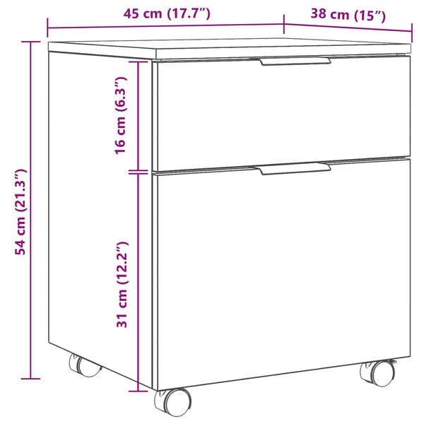 vidaXL Ντουλάπα Αρχείων Μαύρη δρυς 45 x 38 x 54 εκ Επεξεργασμένο ξύλο