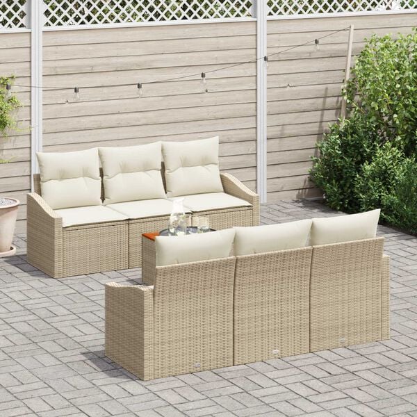 vidaXL Σετ Καναπέ Κήπου με μαξιλάρι 7 pcs Μπεζ Πολυ ράταν