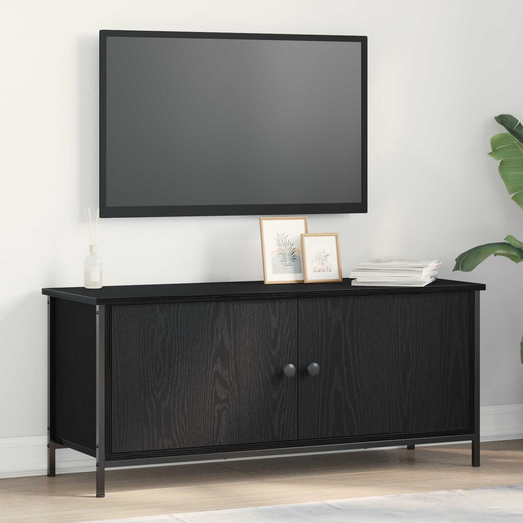 vidaXL TV Stand Μαύρης Δρυός Μαύρη δρυός Μοριοσανίδα, Μέταλλο