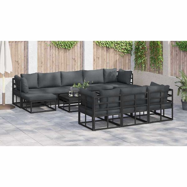 vidaXL Σετ Καναπέ Κήπου με μαξιλάρι 10 pcs Μαύρο Αλουμίνιο