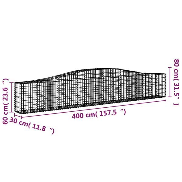 vidaXL Συρματοκιβώτια Τοξωτά 7 τεμ. 400x30x60/80 εκ. Γαλβαν. Ατσάλι