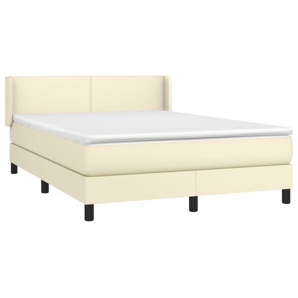 vidaXL Κρεβάτι Boxspring με Στρώμα Κρεμ 140x190εκ. από Συνθετικό Δέρμα