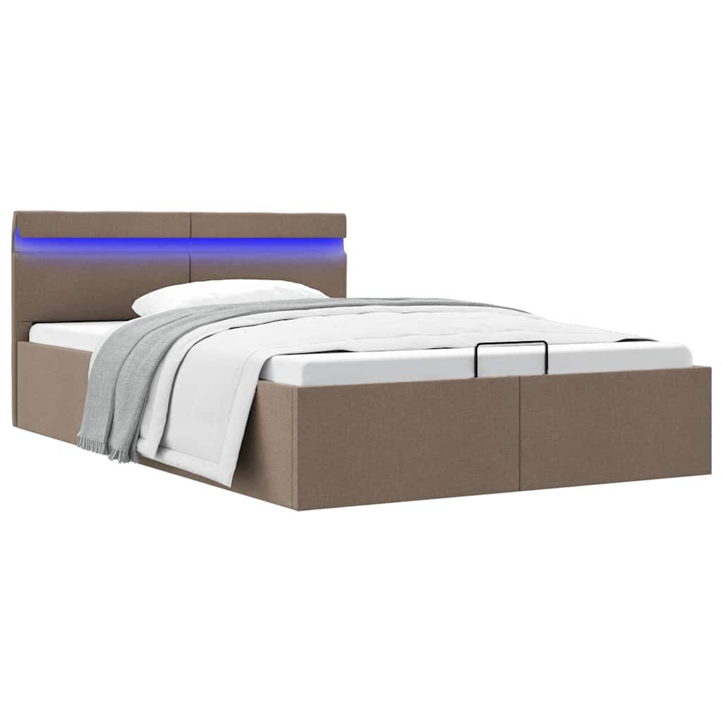 vidaXL Πλαίσιο Κρεβατιού με Αποθ. Χώρο/LED Taupe 140x200 εκ. Ύφασμα