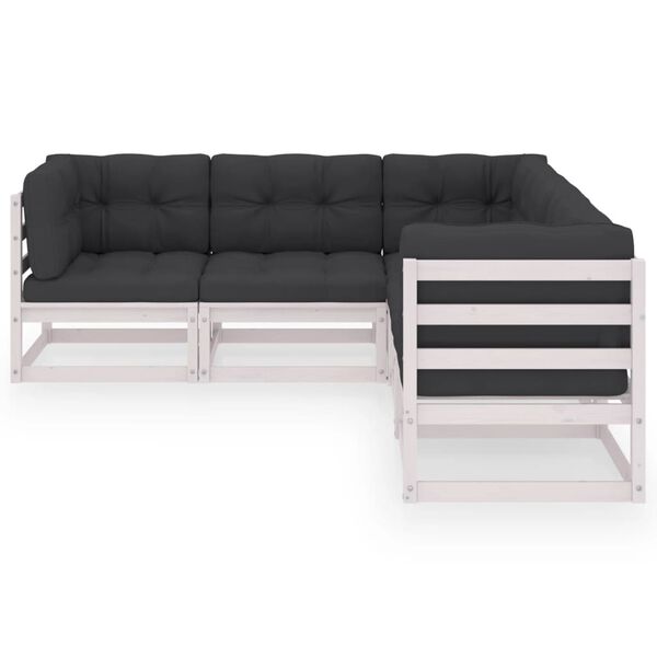 vidaXL Σαλόνι Κήπου Σετ 5 Τεμαχίων από Μασίφ Ξύλο Πεύκου με Μαξιλάρια