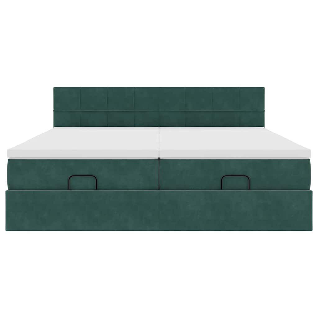 vidaXL Οθωμανικό κρεβάτι με στρώματα&LEDs Dark Green 180x200cm Velvet