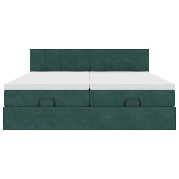 vidaXL Οθωμανικό κρεβάτι με στρώματα&LEDs Dark Green 180x200cm Velvet