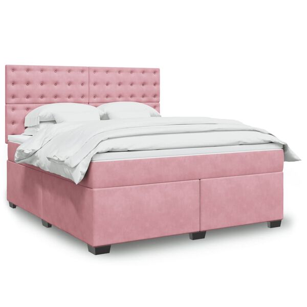 vidaXL Κρεβάτι Boxspring με Στρώμα Ροζ 180x200 εκ. Βελούδινο