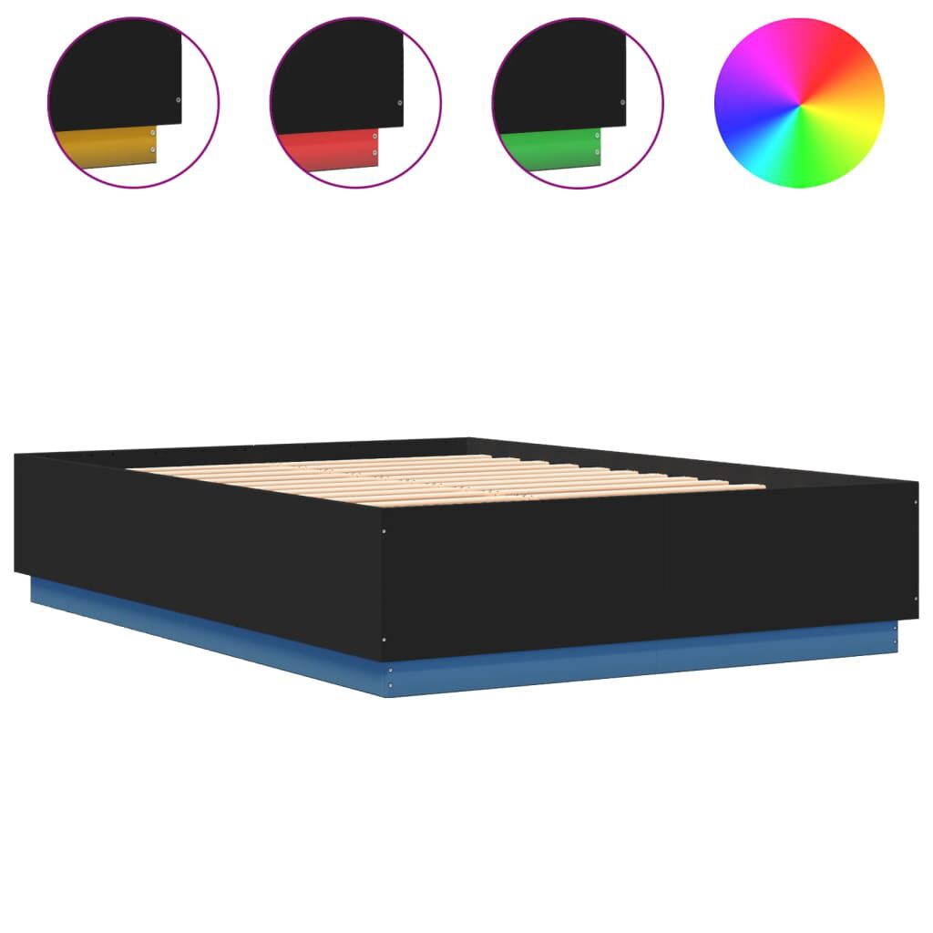vidaXL Πλαίσιο Κρεβατιού με Φώτα LED Μαύρο 140x200 εκ. Επεξ. Ξύλο