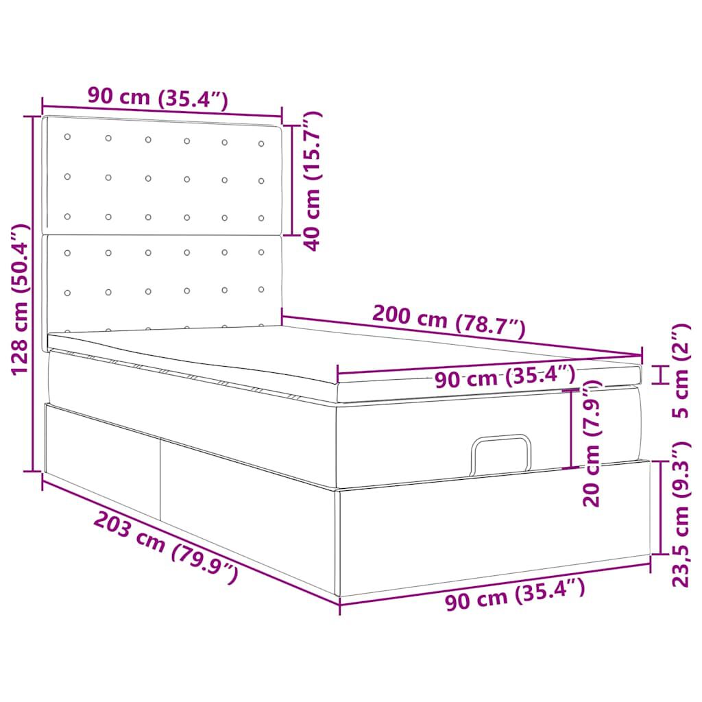 vidaXL Οθωμανικό κρεβάτι με στρώματα ροζ 90x200cm Velvet