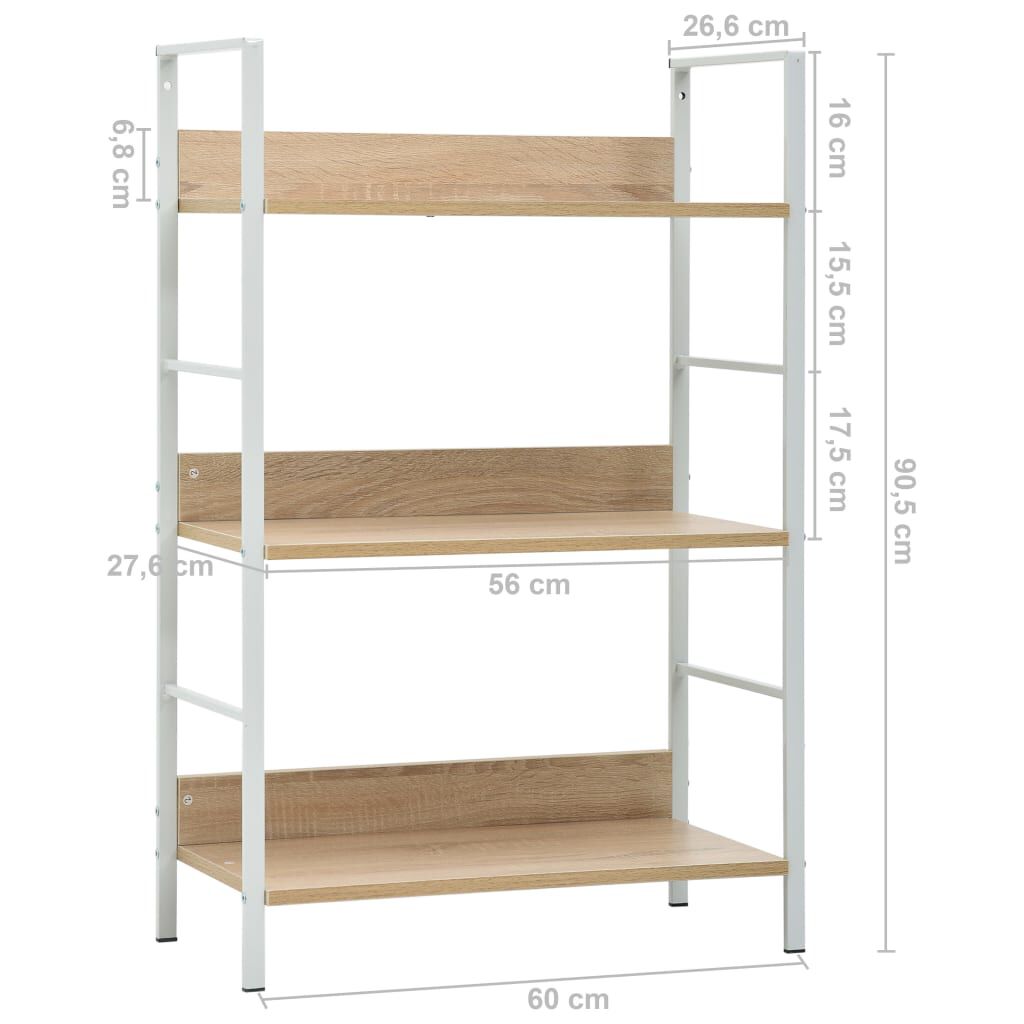 vidaXL Ραφιέρα 3 Επιπέδων Δρυς 60x27,6x90,5 εκ. Επεξεργασμένο Ξύλο