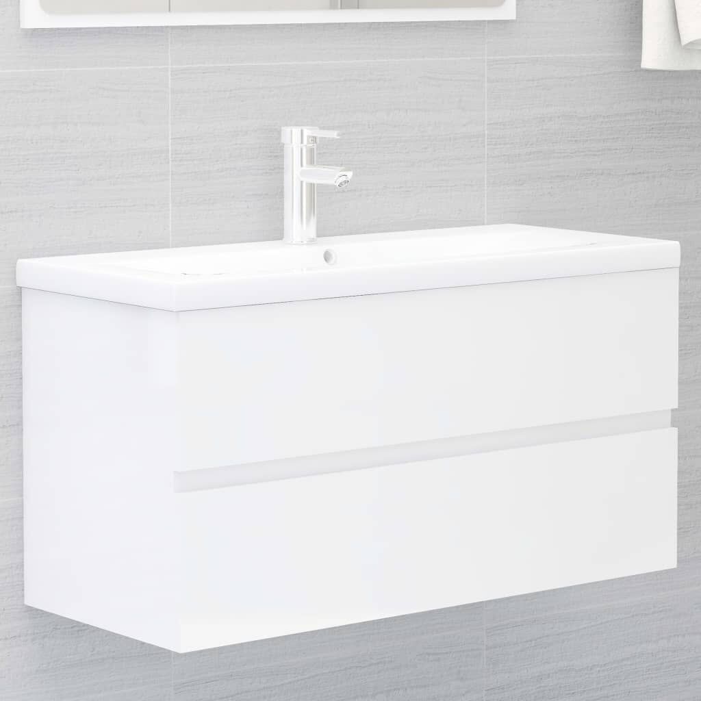 vidaXL Ντουλάπι Νιπτήρα Γυαλιστερό Λευκό 90x38,5x45 εκ. από Επεξ. Ξύλο